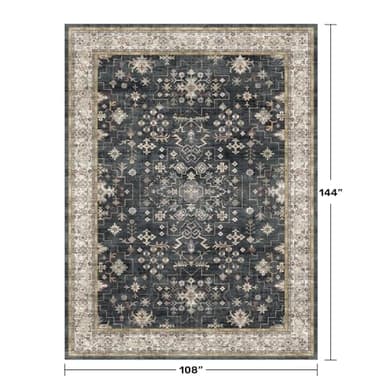 Black Boho Rug for Living Room 9x12 - Washable Dining Room Rugs for Under Table, Vintage Soft Low Pile Carpet for Bedroom, Non-Slip Farmhouse Bohemian Large Tumble Rug for High Traffic Area - Image 2