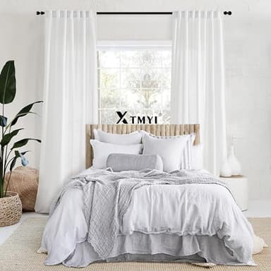 XTMYI Short Length Curtains for Windows,Linen Sheer Cutains for Bedroom Kitchen,45 Inch Long,White - Image 7