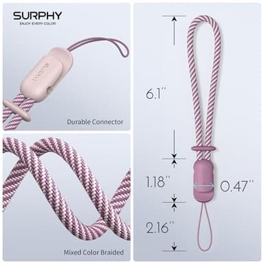SURPHY 2 Pack Phone Lanyard for Cellphone Case, Phone Wrist Strap for Case, Cellphone Strap with 2-Color Braided, Charm Wrist Lanyard for Women, Cellphone Wrist Lanyard for Women, Pink & Lilac Purple - Image 3