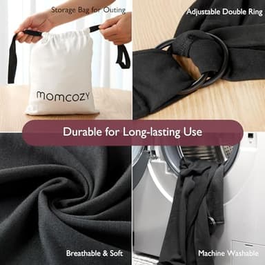 Momcozy Baby Wrap Carrier, Easy to Wear Infant Carrier Slings, Lightweight Hands Free Baby Sling, Adjustable Baby Carriers for Newborn to Toddler 8-35 lbs, Black - Image 7