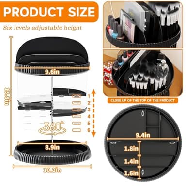 Yieach Rotating Makeup Organizer,Adjustable Spinning Skincare Organizer,Counter Top,Vanity Organizers and Storage for Brush,Perfume,Bathroom Lazy Susan Organizer for Skin Care,Beauty Product,Black - Image 3