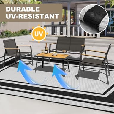 SatisInside Outdoor Rug 5x8 Ft Waterproof Plastic Straw Rugs for Patio,RV,Beach,Camping, Backyard,Porch, Picnic, Black&White - Image 4