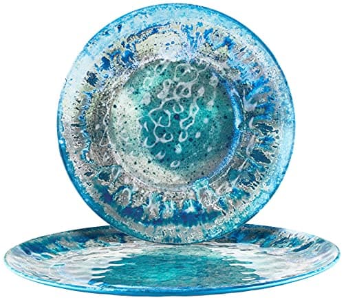 Radiance Teal 2pc Melamine Platter Set – 14" Round & 18"x13.5" Oval Serving Trays – Reactive Glaze Style Artisan Serveware for Entertaining, Holidays, Dinner Parties, or Gifts - Image 1