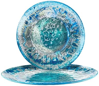 Radiance Teal 2pc Melamine Platter Set – 14" Round & 18"x13.5" Oval Serving Trays – Reactive Glaze Style Artisan Serveware for Entertaining, Holidays, Dinner Parties, or Gifts - Image 1
