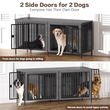 EasyCom Dog Crate Furniture for 1 or 2 Dogs, Heavy Duty Single/Double Dog Crates for Small/Medium/Large Dogs, Dog Kennel Furniture Indoor as TV Stand, Large Size 78.74" L(35-60 Pounds), Dark Grey - Image 2