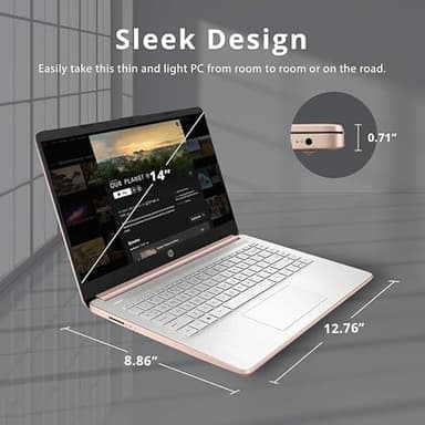 HP New 14" HD Ultral Light Thin Laptop, Quad-Core Intel Celeron Processor, 8GB RAM, 256GB (128GB eMMC+ 128GB Card), Wi-Fi, Upto 11 Hours, Windows 11S + 1 Year Office 365+HubxcelAccessory, Rose Gold - Image 8