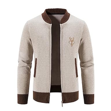 Mylldey Mens Casual Full Zip Cardigan Sweaters Cable Knit Jacket Sweater Men, US Size(OffWhite-L) - Image 2