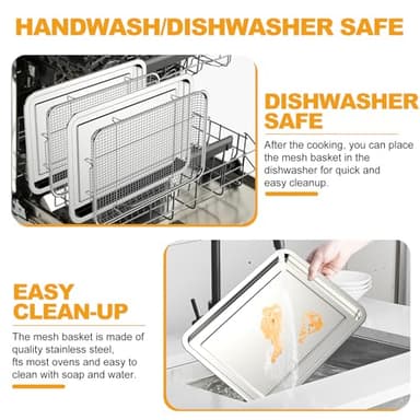 Air Fryer Basket for Oven 15.7"x11.8", 2-Pair Set Large Air Fryer Basket and Tray Stainless Steel Oven Air Fryer Accessories Pan Rack for Cooking Baking and Broiling - Image 6