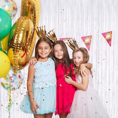 White Metallic Tinsel Foil Fringe Curtains, 2 Pack 3.3x8.3 Feet Streamer Backdrop Curtains for Birthday Party Decorations, Halloween Decor, Foil Curtain Backdrop for Bachelorette Party - Image 5