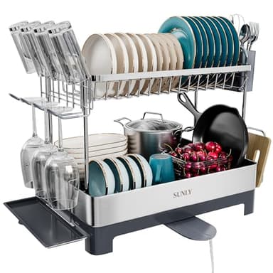 SUNLY Large Dish Drying Rack, Multipurpose 2 Tier Dish Racks for Kitchen Counter, 304 Stainless, Extra Large Drain Board - Image 1