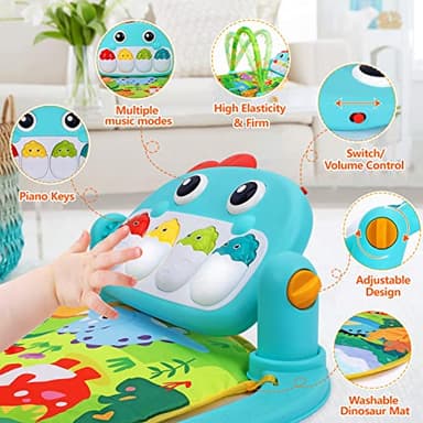 UMIKU Baby Gym Play Mats Baby Toys Tummy Time Mat Musical Activity Center for Newborn Infant Piano Babies Play Mat Music & Light Newborn Infant Gifts for Babies 0-3 6 9 12 Months Dinosaur Style - Image 7