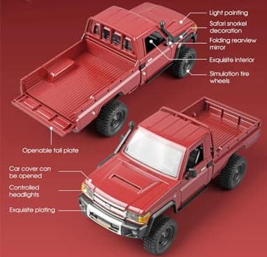 HLSFWDRIVE RC Rock Crawler RC Truck 4x4 Toyota LC79 RC Crawler 1/12 Off Road Pickup Remote Control 2.4Ghz All Terrain 280 Brushed Motor Proportional Throttle Steering RTR Hobby Toy Adult MN-82 - Image 7