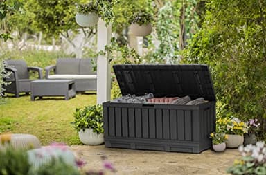 Keter Kentwood 92 Gallon Resin Deck Box-Organization and Storage for Patio Furniture Outdoor Cushions, Throw Pillows, Garden Tools and Pool Floats, Dark Grey - Image 9