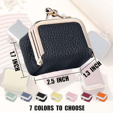 Leather Mini Jewelry Box for Women, Portable Vintage Leather Coin Purse, Jewelry Case with Kiss Lock, Mini Travel Ring Box for Earring Ring Necklace (Pink) - Image 2