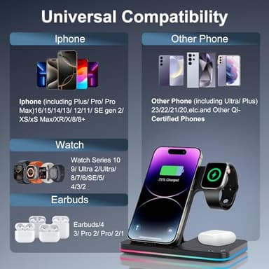 Wireless Charger 3 in 1 Charging Station lPhone Fast Foldable Charging Stand for Apple Multiple Devices with an 18 W Quick Charger for lPhone 16/15/14/13 Pro Max Apple Watch AriPods Pro 2 - Image 3