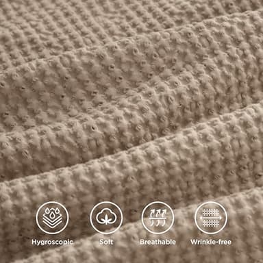 Bedsure Cotton Duvet Cover Queen - 100% Cotton Waffle Weave Warm Sand Duvet Cover Queen Size, GentleSoft™ and Breathable Bedding Set for All Season, 3 Pieces, 90"x90" - Image 4