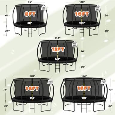 JELENS Trampoline 8FT 10FT 12FT 14FT 16FT, Recreational Trampolines with Enclosure Net and Ladder, Outdoor Anti-Rust Trampolines for Kids and Adults, ASTM Approved - Image 8