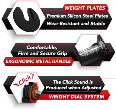 Keppi Adjustable Dumbbells Set-25lb Pair, Anti-Slip Metal Fast Adjust Weight Handle, Exercise & Fitness for Full Body Workout -DBA25(Pair) - Image 6