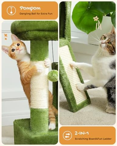 PAWZ Road Cat Tree, 30 Inches Cat Tower with Dual Condos for Indoor Cats, Plush Cat House with Padded Perch, Scratching Ramp and Posts and Replaceable Balls-Green - Image 4