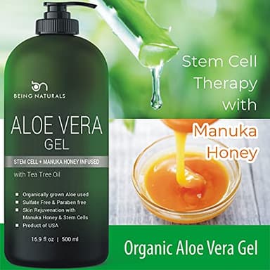 Aloe vera Gel - from 100% Pure Organic Aloe Infused with Manuka Honey, Stem Cell, Tea Tree Oil - Natural Raw Moisturizer for Face, Body, Hair. Perfect for Sunburn, Acne, Razor Bumps 16.9 fl oz - Image 3