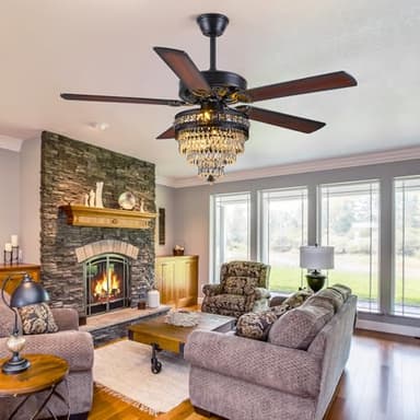 Crystal Ceiling Fan Fandelier with Lights - Modern Outdoor Fans with Remote Control，Noiseless AC Motor, Retro/Farmhouse Lighting, Dining Room， Living Room (52" - Image 6