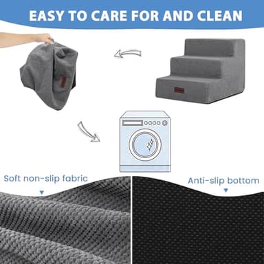 Dog Stairs for Small Dogs & Cats, 3-Step Non-Slip Pet Steps for Couch Sofa and Chair, Grey, 13.6" H - Image 4