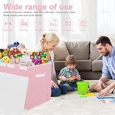 Pantryily Toy Storage Box for Girls, Large Kids Toy Chest Boxes Organizers and Storage with Lids & Handles for Nursery,Playroom 24.5"x13"x16"(Pink) - Image 2