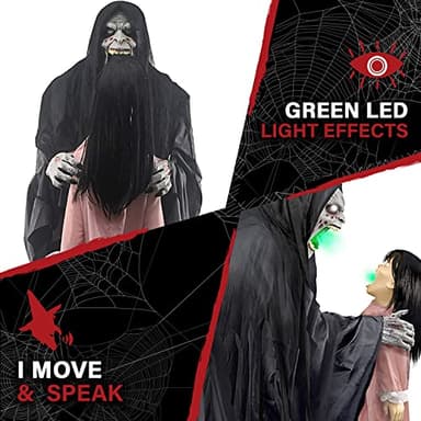 Haunted Hill Farm Soul Sucker Demon Reaper with Child by Tekky, Motion-Activated Talking Halloween Animatronic for Creepy Indoor or Covered Outdoor Halloween Decorations, Plug-in or Battery Operated - Image 6
