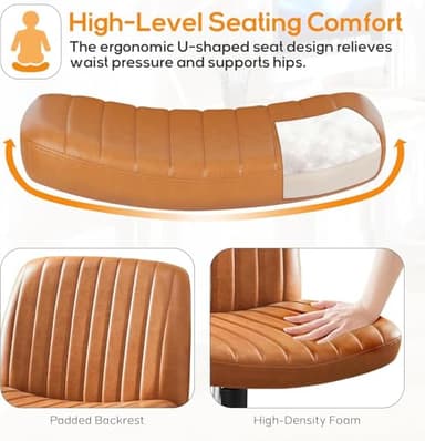 DUMOS Criss Cross Chair Legged Office Wide Comfy Desk Seat, No Wheels Armless Computer Task Seating, Swivel Vanity Home Height Adjustable - Image 5