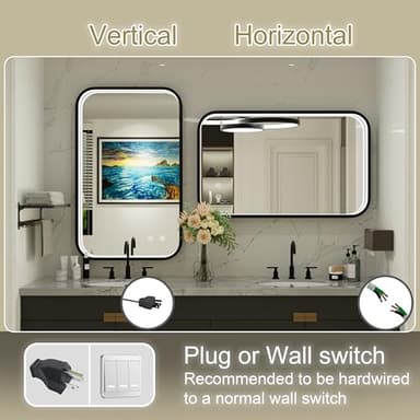 JSneijder LED Mirror for Bathroom 24x36 Inch Black - 3 Color Lights (3000K/4500K/6000K), Stepless Dimmable, Anti-Fog, Memory Function, Wall Mounted Lighted Bathroom Vanity Mirror, Horizontal/Vertical - Image 5