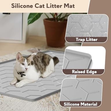 Garoopion Cat Mat for Litter Box, Large 34" X 22" Cat Litter Mat, Waterproof Silicone Pad for Floor, Gray - Image 3