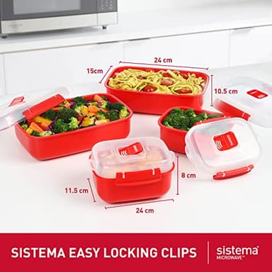 Sistema Microwave Food Storage Containers with Steam Release Vent, Dishwasher Safe Red - Image 3