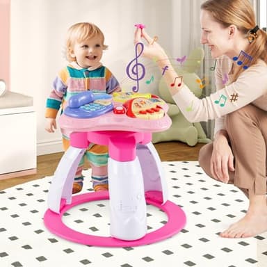 INFANS 3 in 1 Walk Around Baby Activity Center, Baby Walker with Play Table, Wheels, Detachable Seat Cushion, 3 Adjustable Heights, Learning Toys for Boys Girls Aged 6-36 Months (Pink) - Image 5