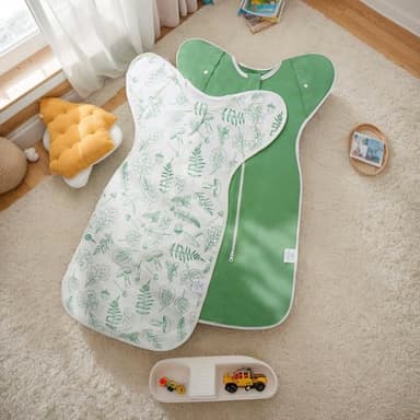 ANYEDDE 2-Pack Baby Transitional Swaddle Sleep Sack - Arms Up Swaddle 3-6 Months for Infants with Cuff Removable Design & 2-Way Zipper, Green Leaves Newborn Sack - Image 8