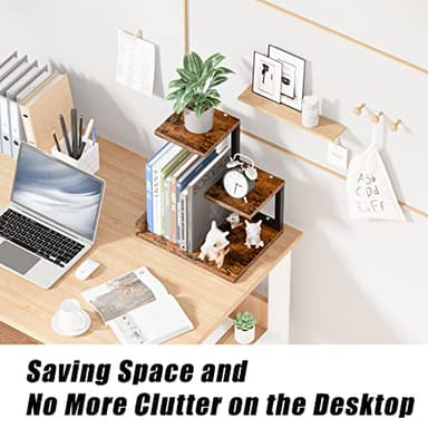Gannyfer Desk Shelf Organizer - Wood Desktop Shelf, Freestanding Desk Hutch Office Decor, 3 Tier Storage Display Rack, Small Bookshelf with Metal Frame for Books/Plants/Toys (Natural Wood Color) - Image 4