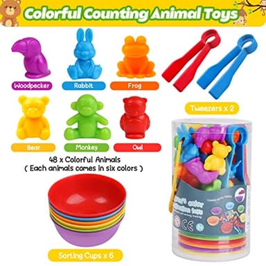 Counting Animals Color Sorting Matching Games with Sorting Bowls Montessori Sensory Early Educational Toys Learning Fine Motor Skill & Counting Math Toys Gift for 3 4 5 Year Old Boys Girls - Image 2
