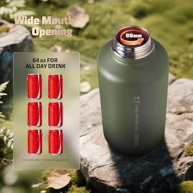 ONETIGRIS Tactical Half Gallon Water Bottle with Straw - 64 oz Vacuum Insulated Stainless Steel Water Jug, Leakproof Sport Bottle with 3 BPA Free Lids, Paracord Handle & MOLLE Water Pouch for Outdoor - Image 7