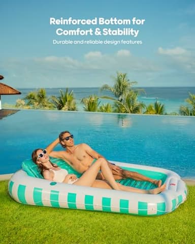 QPAU Inflatable Tanning Pool Float for Adults, 82" x 60" XL Sun Lounger with Removable Pillow, Footrest, Cup Holders, Cushion Base, Durable PVC, for Pool, Patio, Garden, Lake Use - Image 6