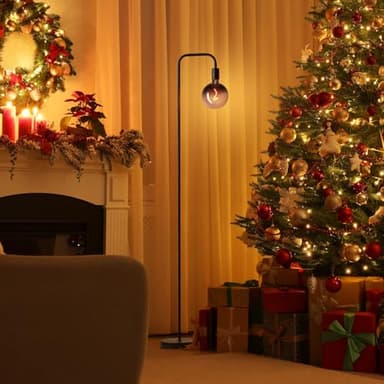 ONEWISH Floor Lamp for Living Room - Minimalist Industrial Standing Lamp with Modern LED Bulb, Globe Black Clear Glass 6", 1800K Warm Ambiant Lighting Decorative Tall Floor Lamp for Bedroom Office - Image 2