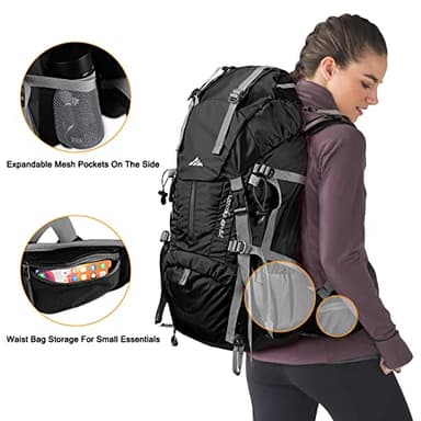 Loowoko 50L Hiking Backpack, Waterproof Camping Essentials Bag with Rain Cover, 45+5 Liter Lightweight Backpacking Back Pack - Image 5