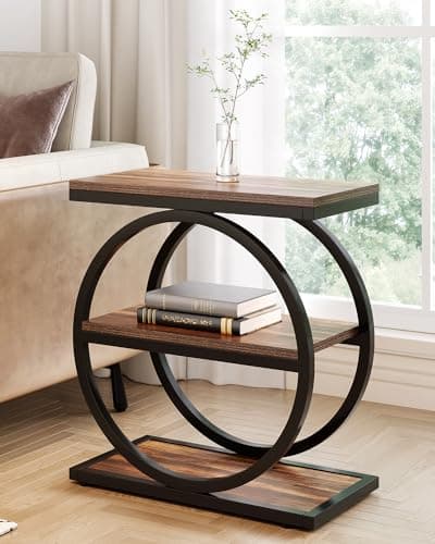 LITTLE TREE End Table, 3-Tier Side Table, Slim Sofa Side Table for Living Room, Tall Bedside Table Nightstand for Bedroom, Rustic Brown and Black - Image 1