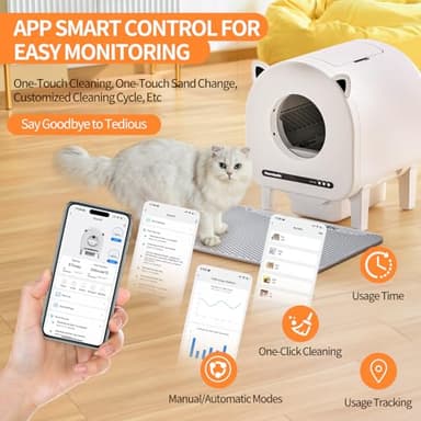 Self Cleaning Litter Box, 68 L Automatic Cat Litter Box for Multiple Cats, Robot with Dual Safety Protection, APP Control, Odor Removal Smart Litter Boxes, 2 Roll Trash Bags - Image 3