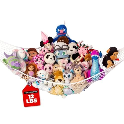 Lilly's Love Stuffed Animal Hammock | Corner Hanging Organizer, Toy Storage, Stuffed Animal Storage Net | Made From Quality Fishing Net, Holds 12lbs | 67"x47"x47" (White) - Image 1