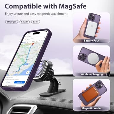 GolbinBox 360° Spin Magnetic Stand for iPhone 16 Pro Max Case, [Compatible with MagSafe] [Full Camera Protection] [16FT Military Drop Protection], Silm Translucent Matte Phone Case, Deep Purple - Image 5