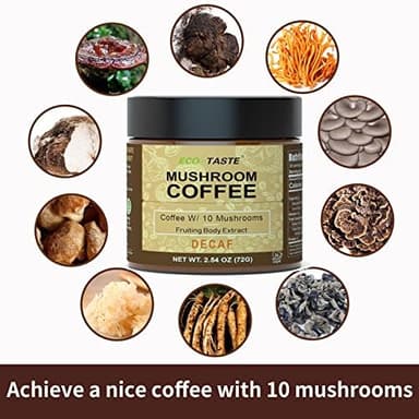 Decaf Mushroom Coffee - 36 Servings, Instant Coffee Mix Includes 10 Mushrooms Extract Powder, 72 Grams - Image 4