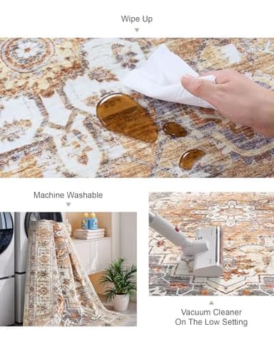 befbee 9x12 Area Rugs for Living Room,Ultra-Thin Washable Rug, Non-Slip Lightweight Foldable Area Rug, Stain Resistant Vintage Large Rugs(Turmeric/Grey, 9'x12') - Image 5