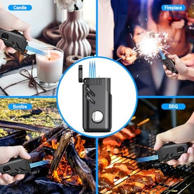 TOPKAY 2 Pack Torch Lighter Mini Refillable Triple 3 Jet Flame Butane Lighter Windproof Adjustable Flame Torch Lighter for Candle Grill Kitchen Fireworks Camping(without Fuel), Black Blue - Image 6