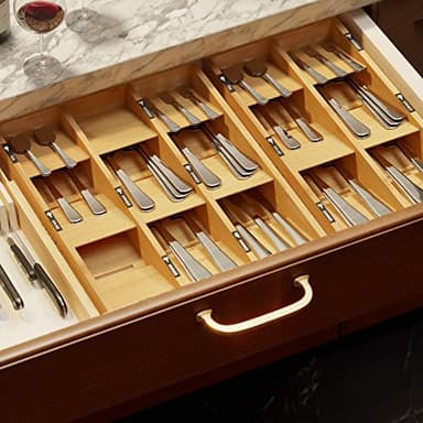 SpaceAid Bamboo Silverware Drawer Organizer with Labels, Kitchen Utensil Tray Holder Organizer for Flatware, Cutlery, Spoon and Knives Drawer Storage Organization (Natural, 6 Slots) - Image 6