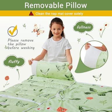 Toddler Nap Mat with Pillow and Blanket, Extra Large Rolled Napping Mats,Slumber Bags for Boys Girls,Kids Sleeping Bag for Daycare, Preschool Travel Camping, Green Butterfly - Image 5