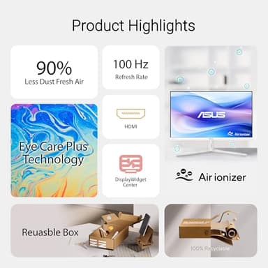 ASUS 24” (23.8 inch viewable) 1080P Eye Care Monitor (VU249HFI-W) - Full HD, IPS, 100Hz, SmoothMotion, Adaptive Sync, Nano-ion, Eye Care Plus, VESA Wall Mountable, 3 yr Warranty - Image 2